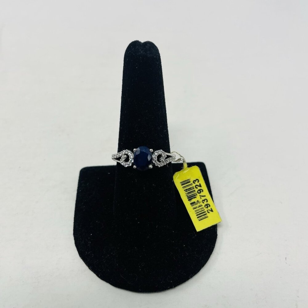 Kanchanaburi Blue Sapphire/Cambodian Zircon Size 9 Sterling Silver Ring 5110